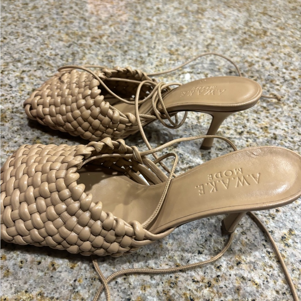 Awake Tan Heels with Woven Design and Lace-Up Straps - Picture 4 of 4